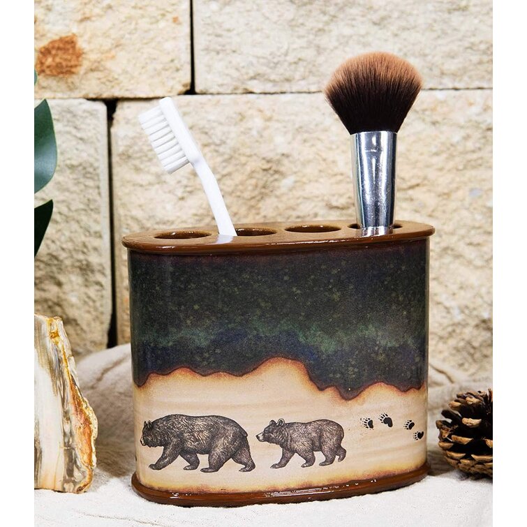 Augurio Ebros Forest Bear Country Family Mother and Cub Leaving Pawprint  Trail Bathroom Accessory Set